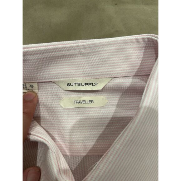 Suitsupply Traveler Mens Size XL Slim Fit Pink Long Sleeve Button Up Shirt - Picture 2 of 8